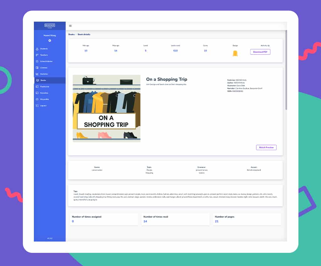 teachers dashboard book details